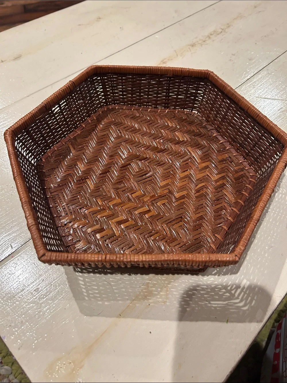 Vintage Woven Hexagon Brown Decorative Basket - Home Accents